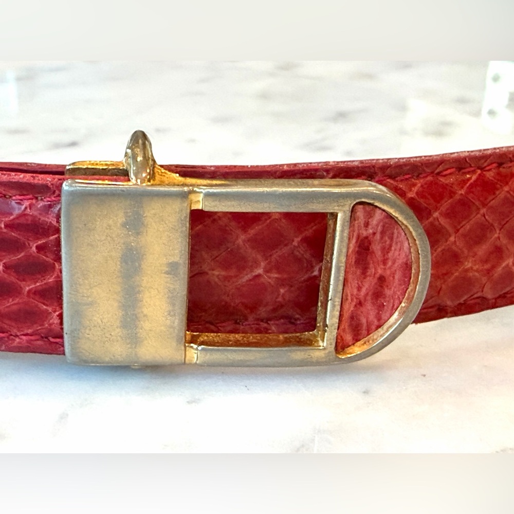 Vintage real Snakeskin belt, slim, gold hinges and buckle, red, M, 27-32, GUC - Picture 11 of 13